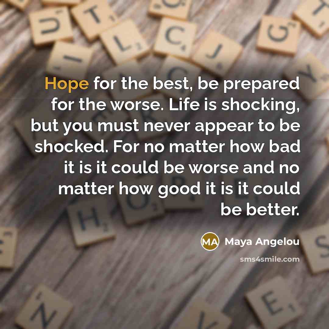 “Hope for the best, be prepared for the worse. Life…” quote by Maya Angelou