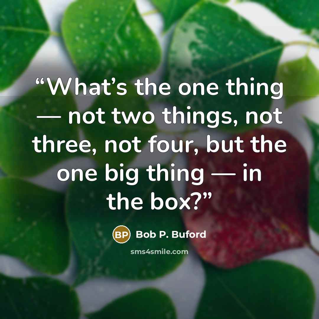 “What’s the one thing — not two things, not three, not four, but the one big thing — in the box?” quote by Bob P. Buford