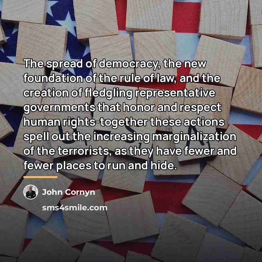 “The spread of democracy, the new foundation of the rule…” quote by John Cornyn