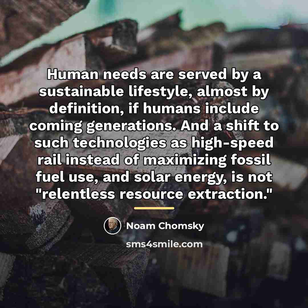 “Human needs are served by a sustainable lifestyle, almost by…” quote by Noam Chomsky