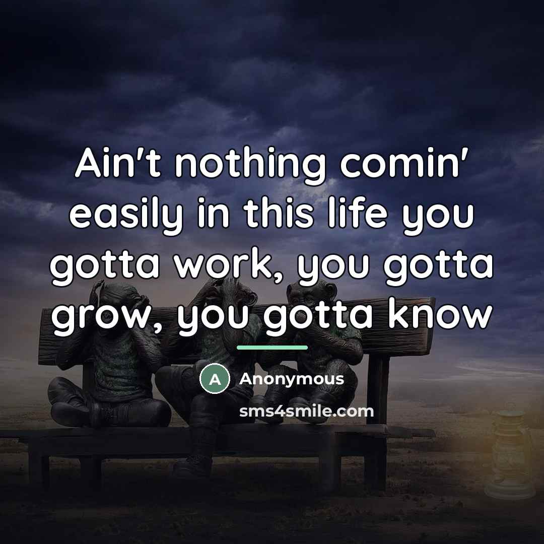 “Ain't nothing comin' easily in this life you gotta work,…” quote by Anonymous