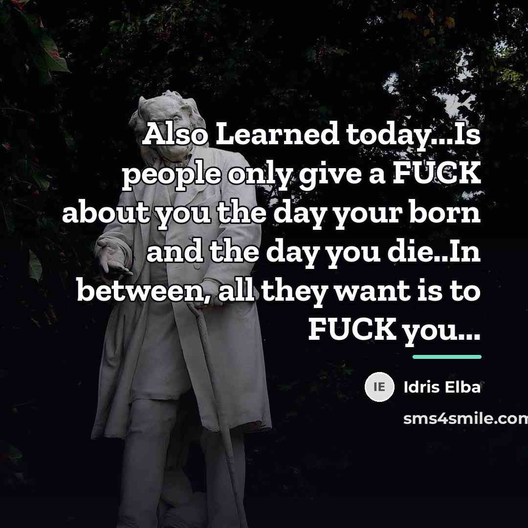 “Also Learned today...Is people only give a FUCK about you…” quote by Idris Elba