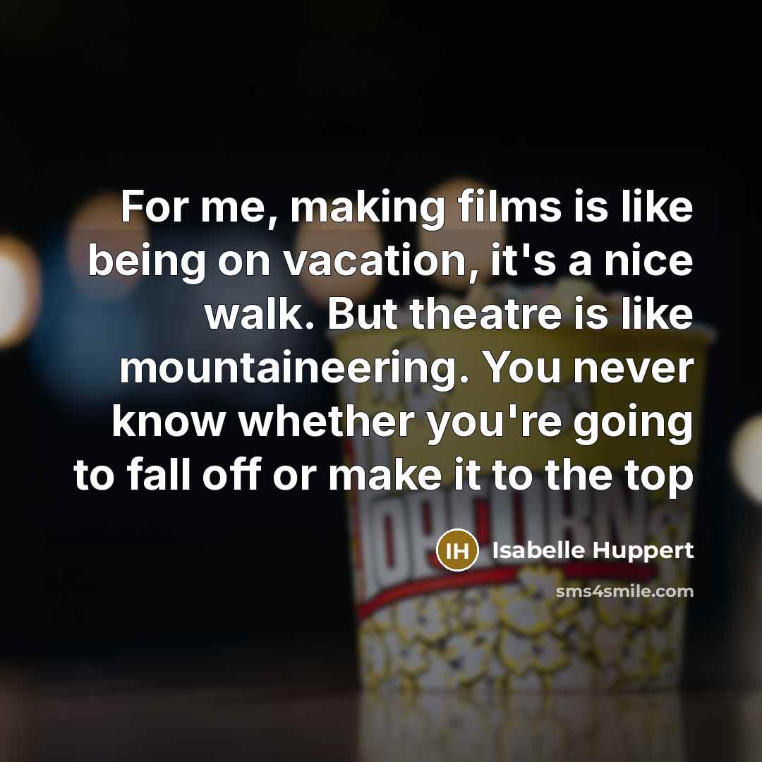 “For me, making films is like being on vacation, it's…” quote by Isabelle Huppert