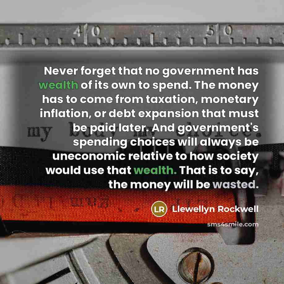 “Never forget that no government has wealth of its own…” quote by Llewellyn Rockwell
