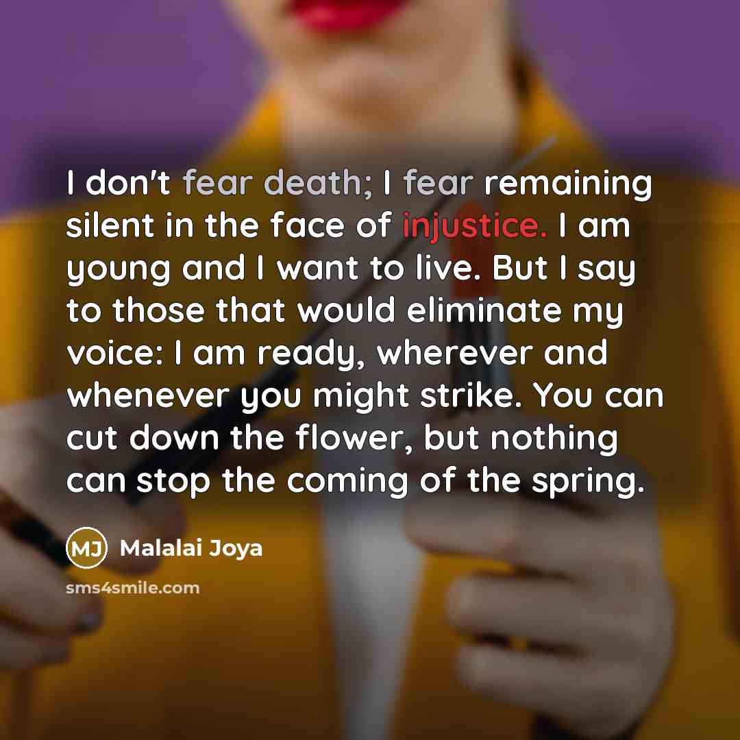 “I don't fear death; I fear remaining silent in the…” quote by Malalai Joya