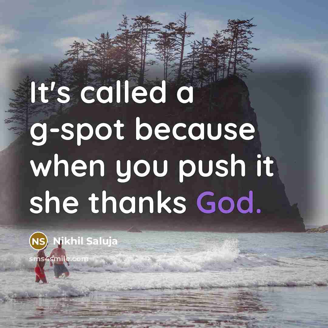 “It's called a g-spot because when you push it she thanks God.” quote by Nikhil Saluja