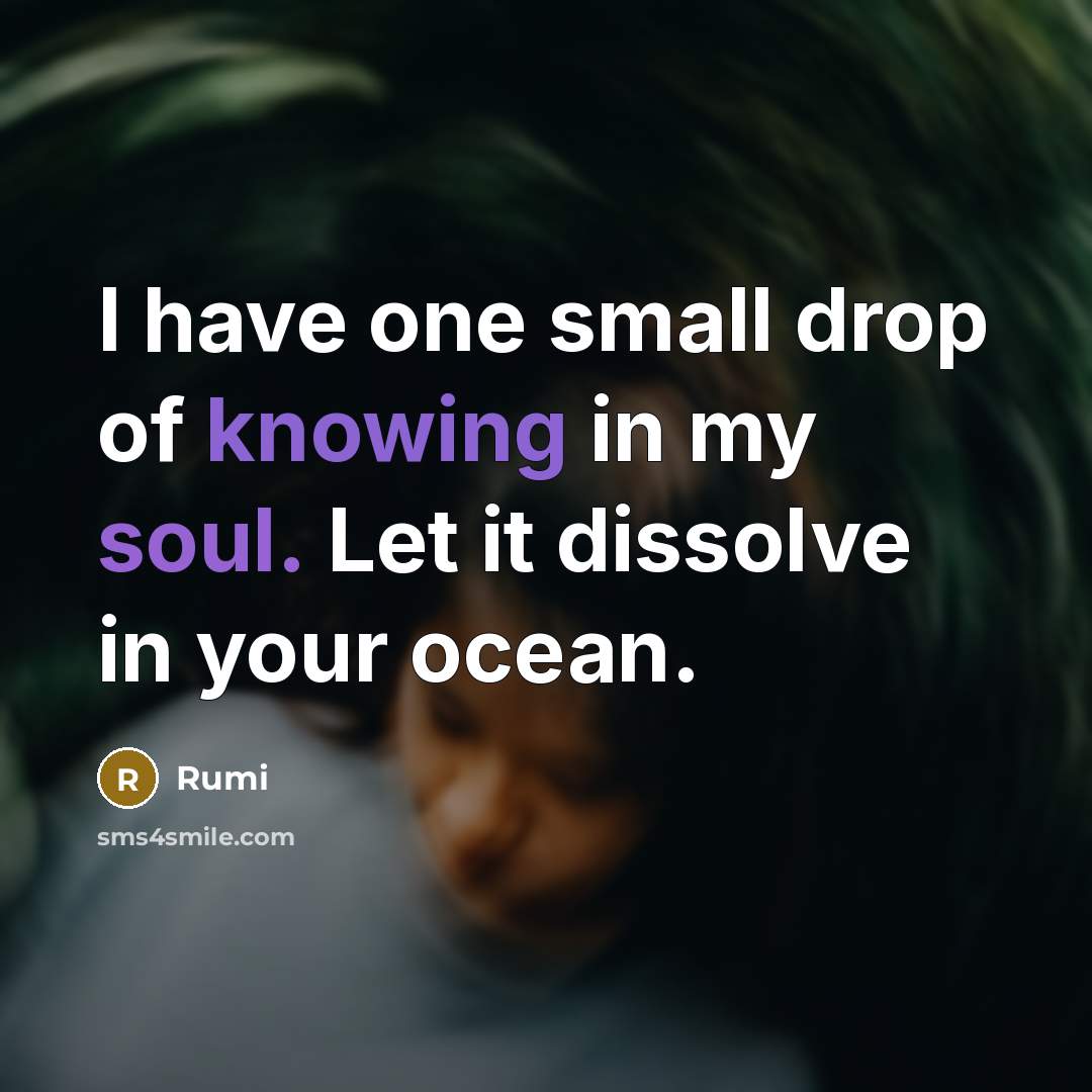 “I have one small drop of knowing in my soul. Let it dissolve in your ocean.” quote by Rumi
