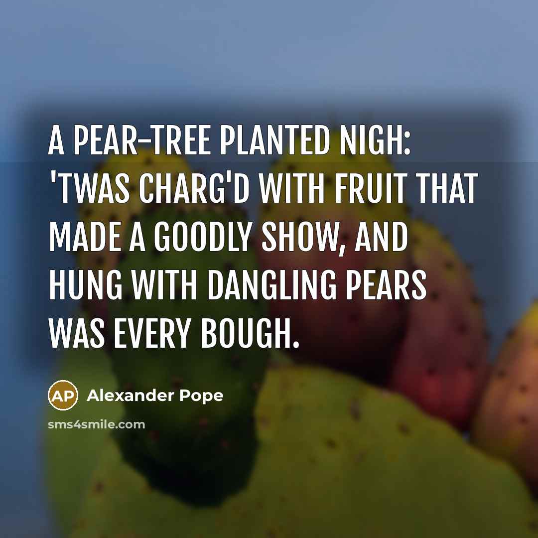 “A pear-tree planted nigh: 'Twas charg'd with fruit that made a goodly show, And hung with dangling pears was every bough.” quote by Alexander Pope