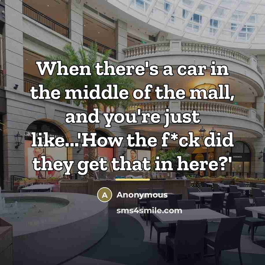 “When there's a car in the middle of the mall,…” quote by Anonymous