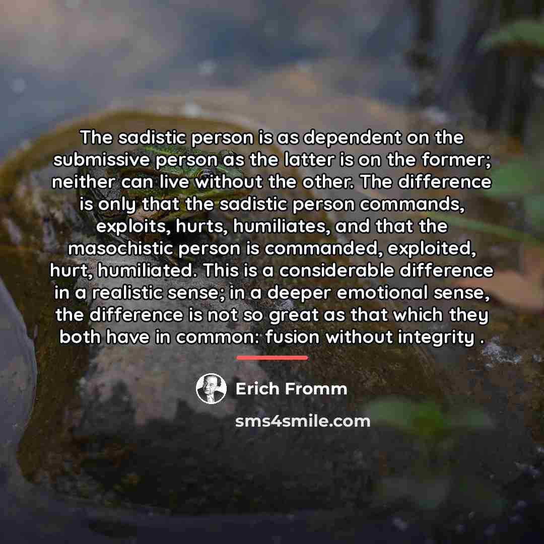 “The sadistic person is as dependent on the submissive person…” quote by Erich Fromm