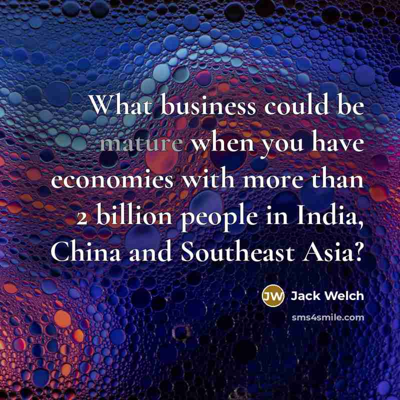 “What business could be mature when you have economies with…” quote by Jack Welch