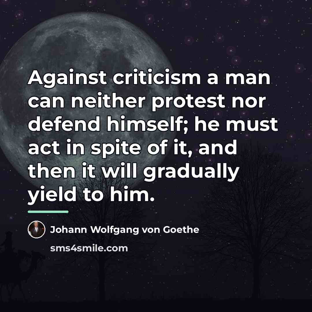 “Against criticism a man can neither protest nor defend himself;…” quote by Johann Wolfgang von Goethe