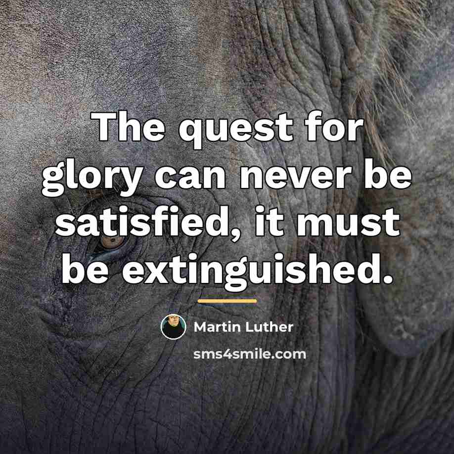“The quest for glory can never be satisfied, it must…” quote by Martin Luther