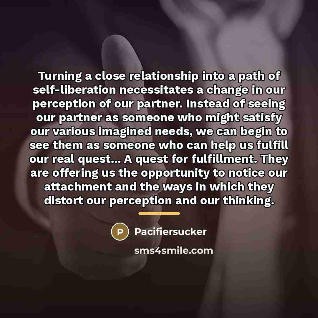 “Turning a close relationship into a path of self-liberation necessitates…” quote by Pacifiersucker