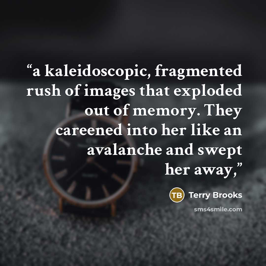 “a kaleidoscopic, fragmented rush of images that exploded out of memory. They careened into her like an avalanche and swept her away,” quote by Terry Brooks