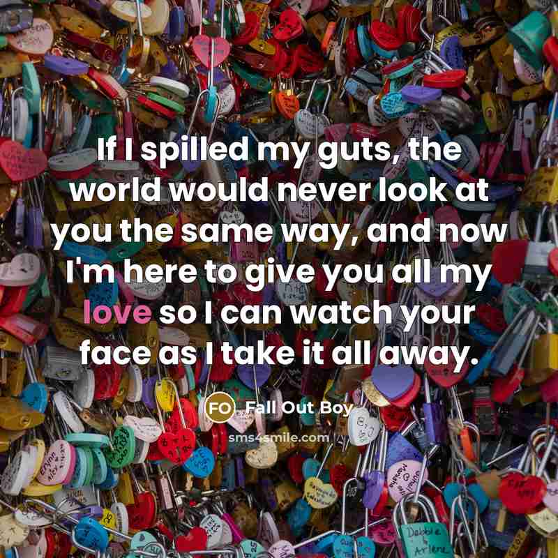 “If I spilled my guts, the world would never look…” quote by Fall Out Boy