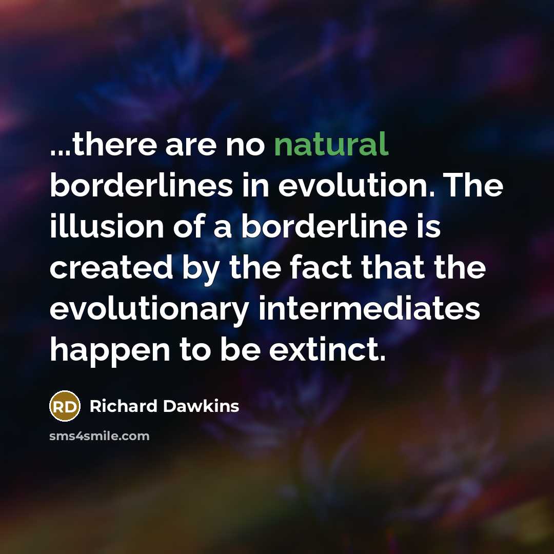 “...there are no natural borderlines in evolution. The illusion of…” quote by Richard Dawkins