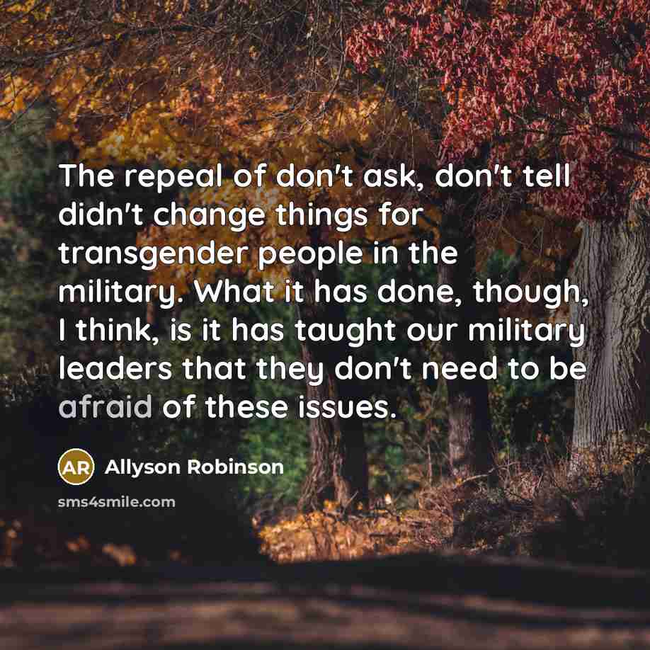 “The repeal of don't ask, don't tell didn't change things…” quote by Allyson Robinson
