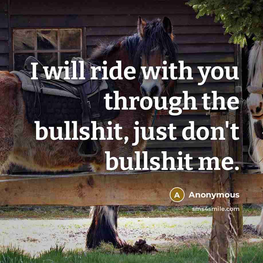 “I will ride with you through the bullshit, just don't bullshit me.” quote by Anonymous