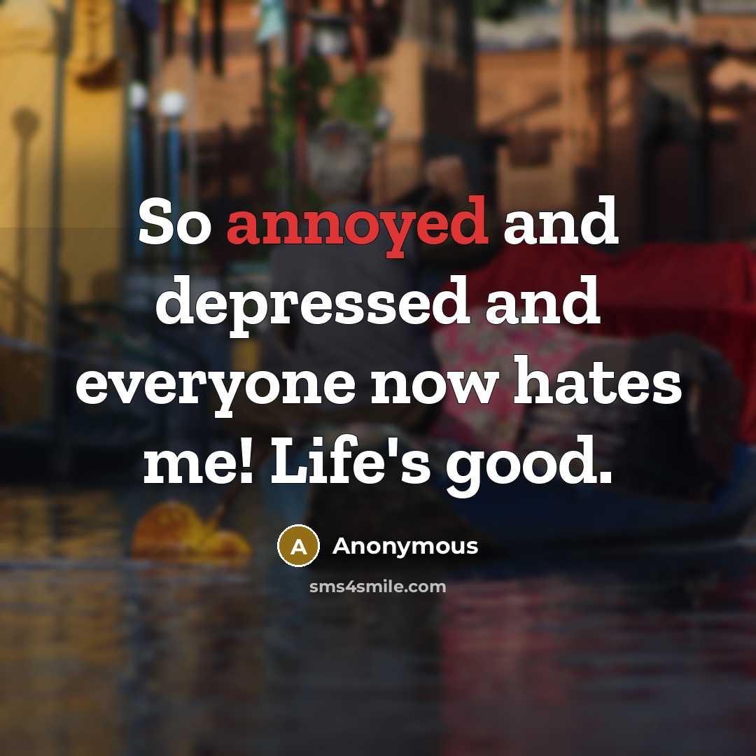 “So annoyed and depressed and everyone now hates me! Life's good.” quote by Anonymous