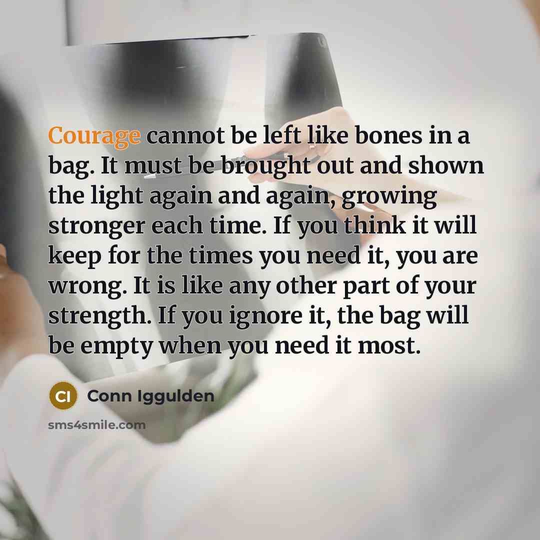 “Courage cannot be left like bones in a bag. It…” quote by Conn Iggulden