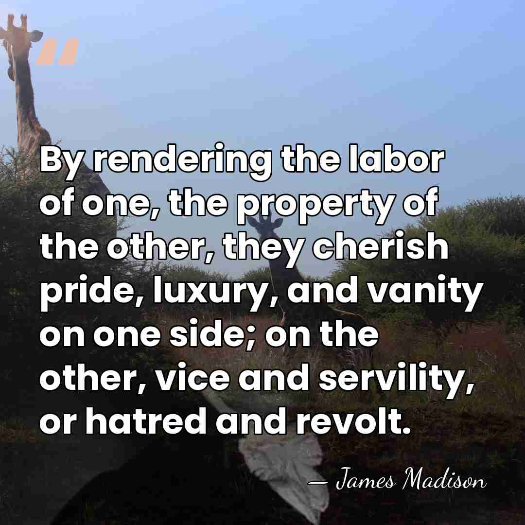 By rendering the labor of one, the property of the other, they&hellip; - James Madison