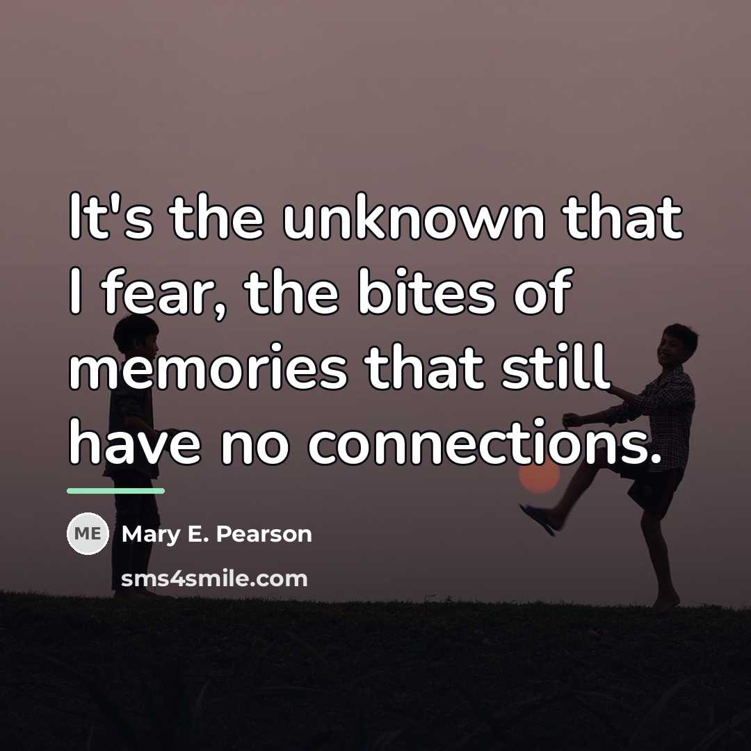 “It's the unknown that I fear, the bites of memories…” quote by Mary E. Pearson