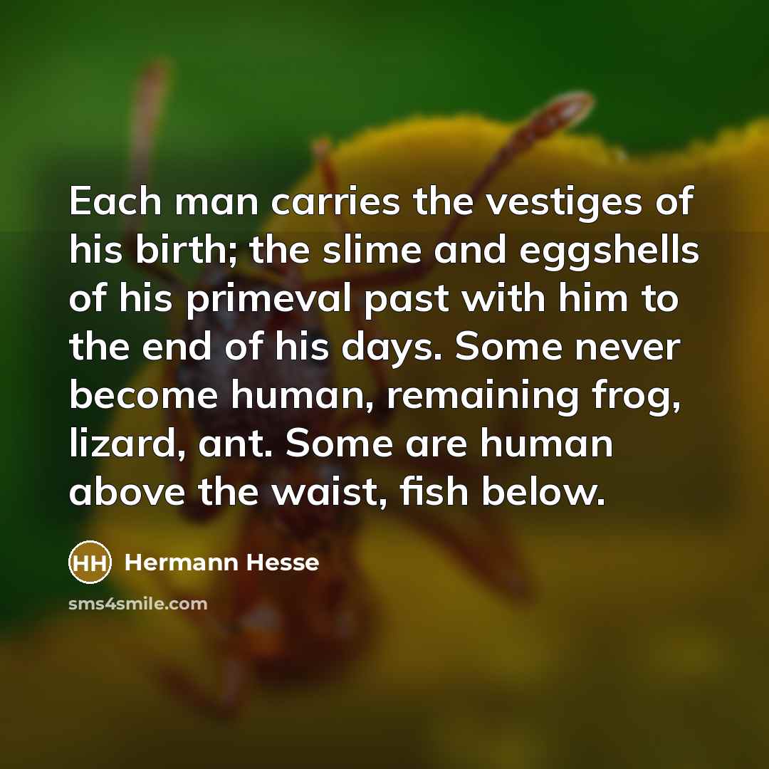 “Each man carries the vestiges of his birth; the slime…” quote by Hermann Hesse