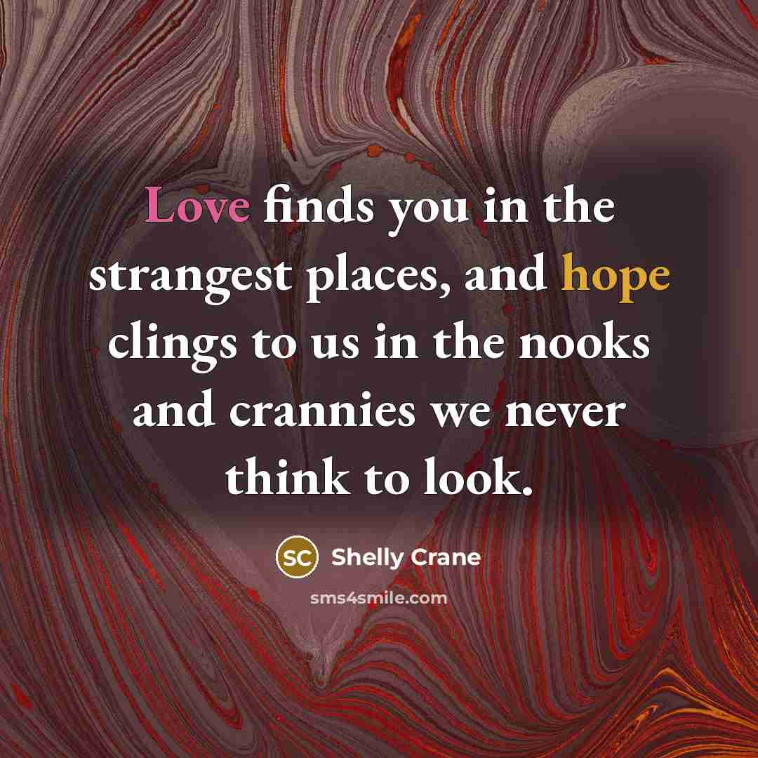 “Love finds you in the strangest places, and hope clings…” quote by Shelly Crane