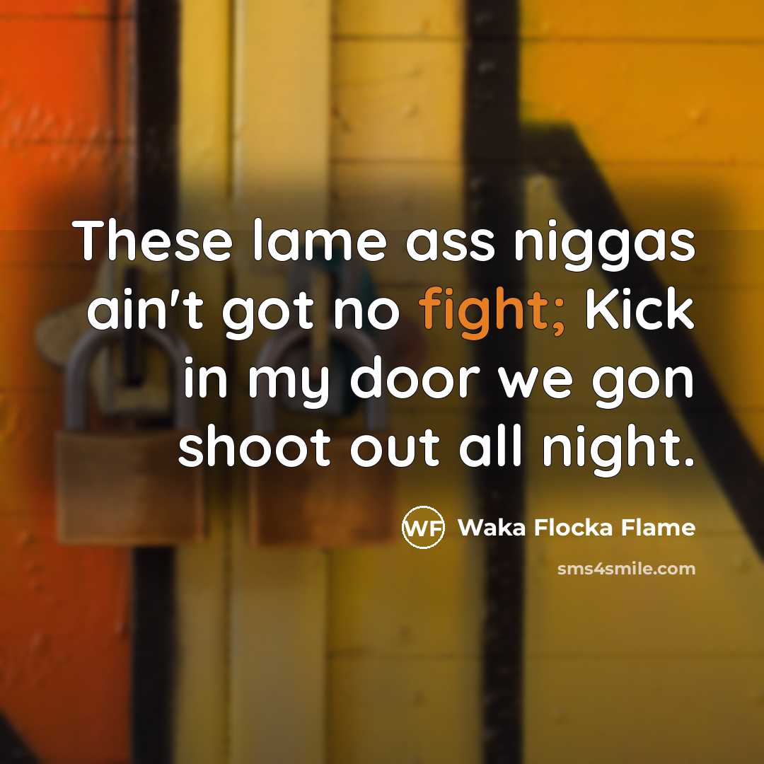 “These lame ass niggas ain't got no fight; Kick in…” quote by Waka Flocka Flame