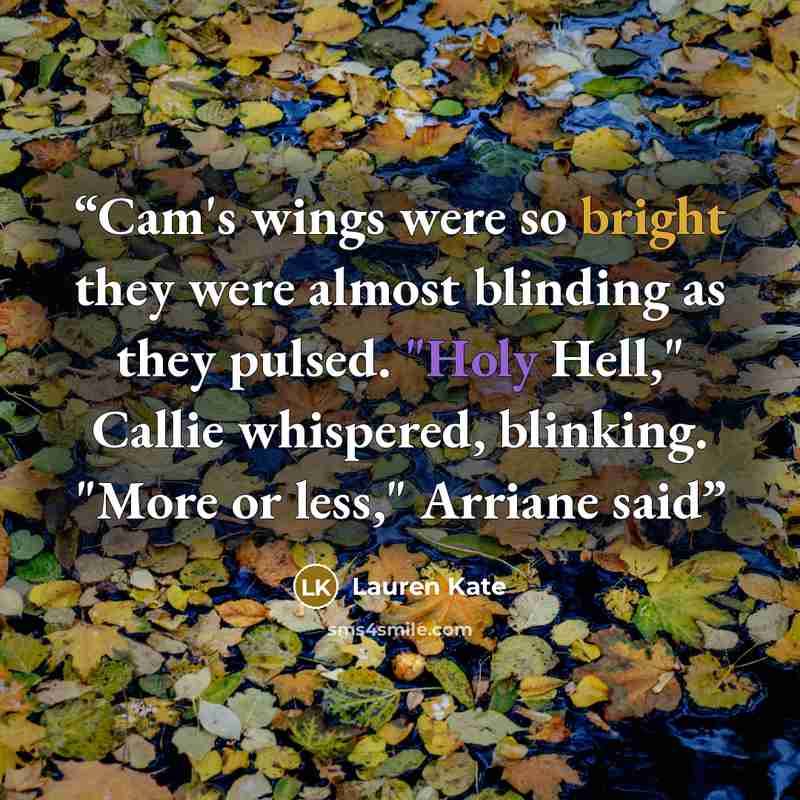 “Cam's wings were so bright they were almost blinding as they pulsed. "Holy Hell," Callie whispered, blinking. "More or less," Arriane said” quote by Lauren Kate
