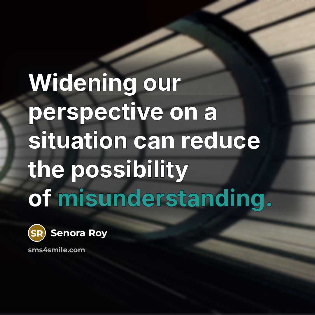 “Widening our perspective on a situation can reduce the possibility of misunderstanding.” quote by Senora Roy