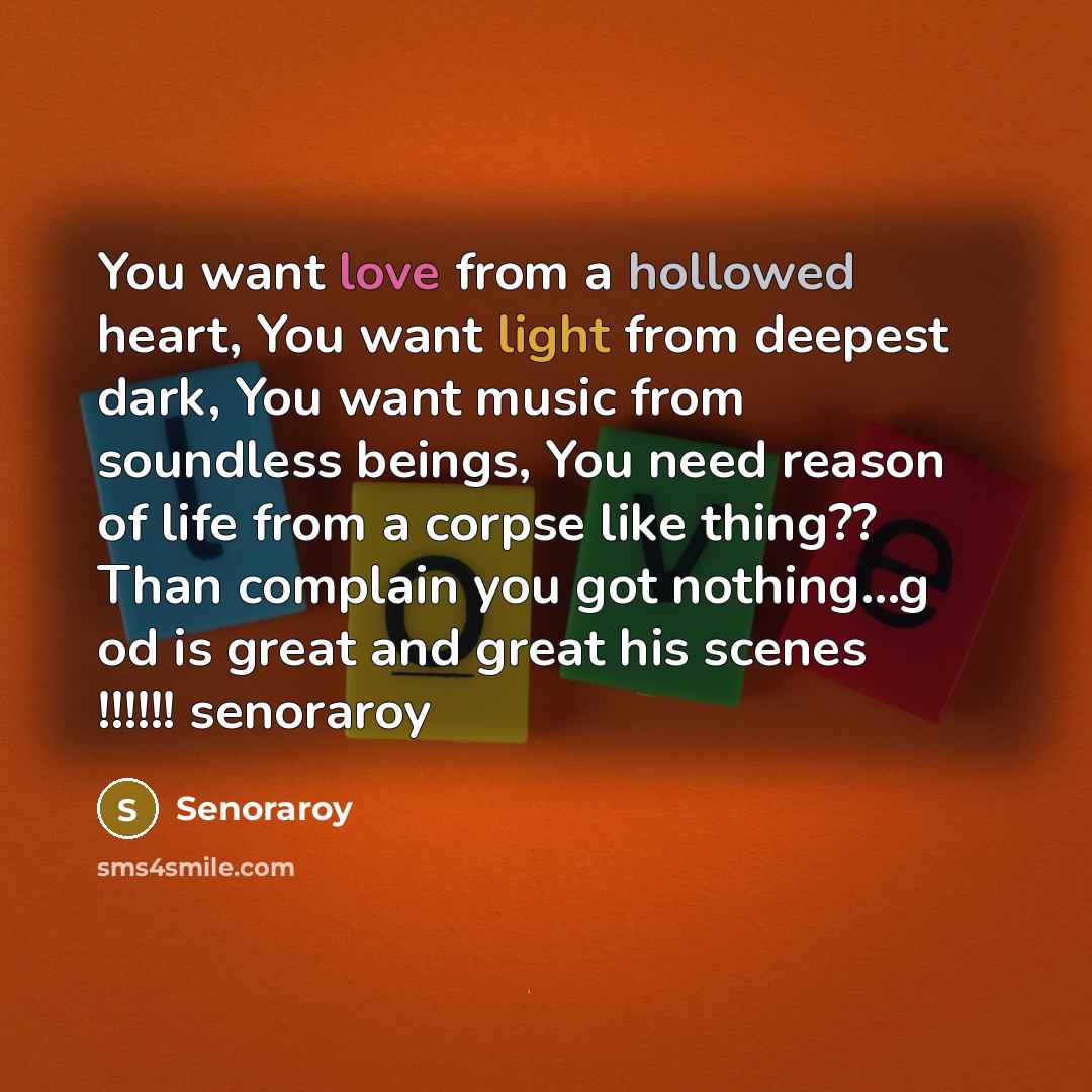 “You want love from a hollowed heart, You want light…” quote by Senoraroy