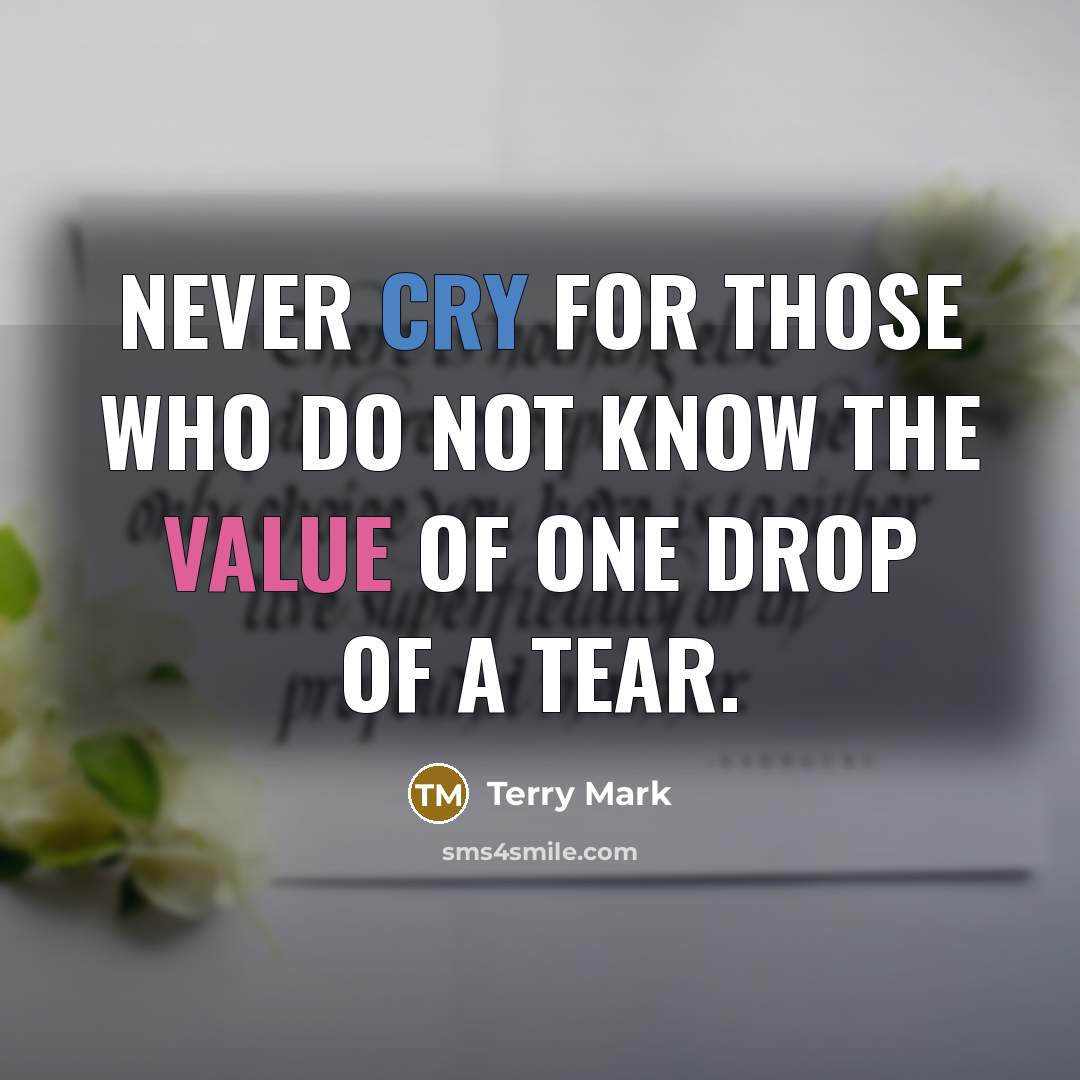 “Never cry for those who do not know the value of one drop of a tear.” quote by Terry Mark