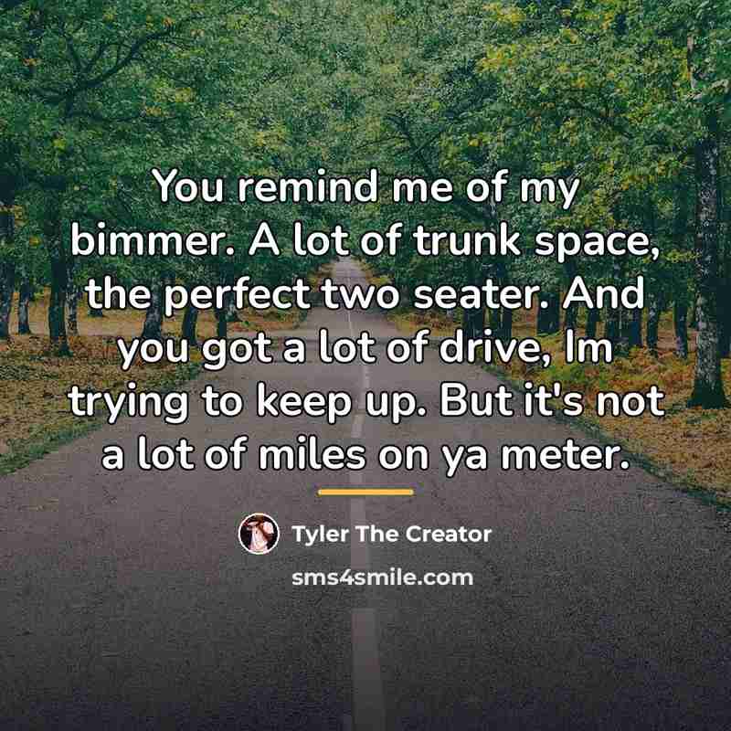 “You remind me of my bimmer. A lot of trunk…” quote by Tyler The Creator