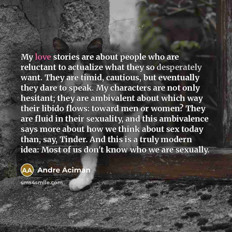 “My love stories are about people who are reluctant to…” quote by André Aciman