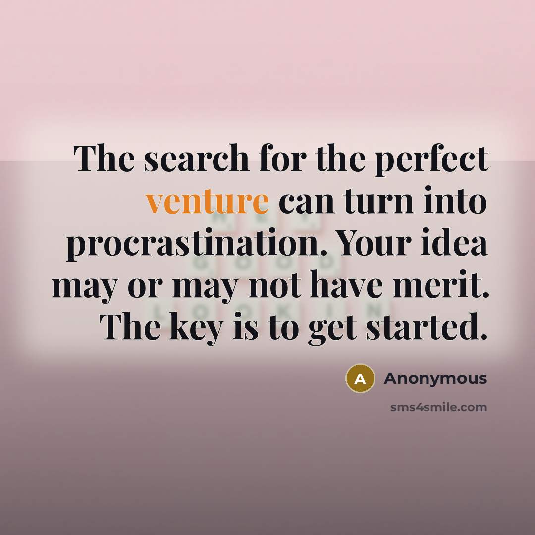 “The search for the perfect venture can turn into procrastination.…” quote by Anonymous