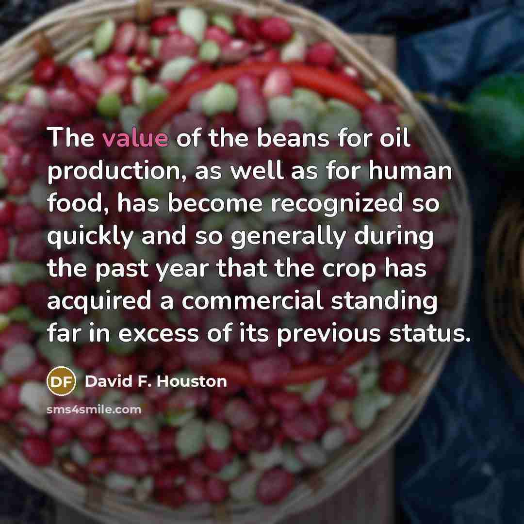 “The value of the beans for oil production, as well…” quote by David F. Houston