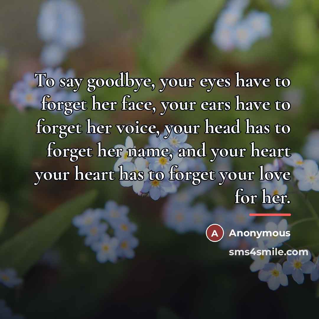 “To say goodbye, your eyes have to forget her face,…” quote by Anonymous