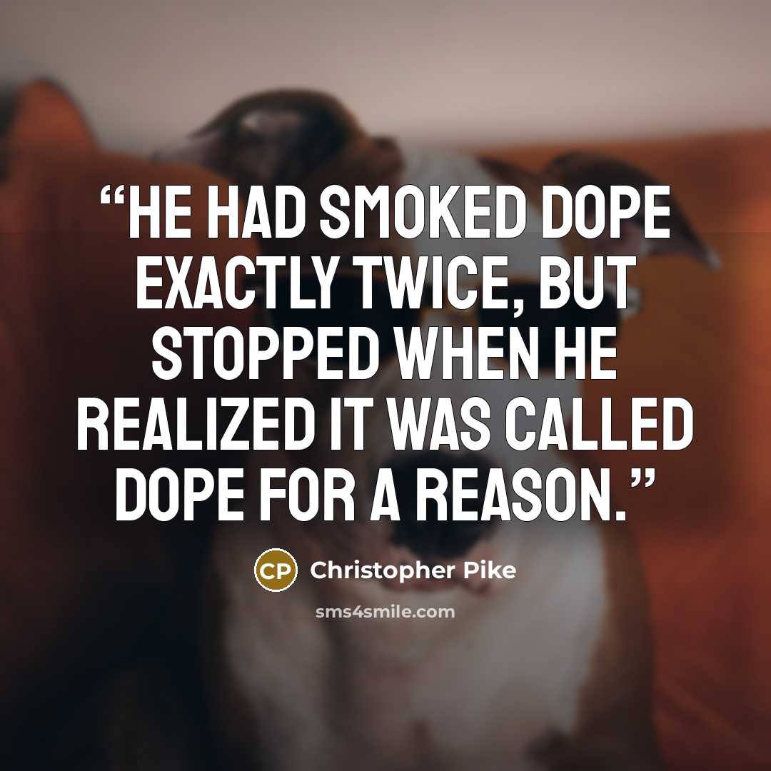 “He had smoked dope exactly twice, but stopped when he realized it was called dope for a reason.” quote by Christopher Pike