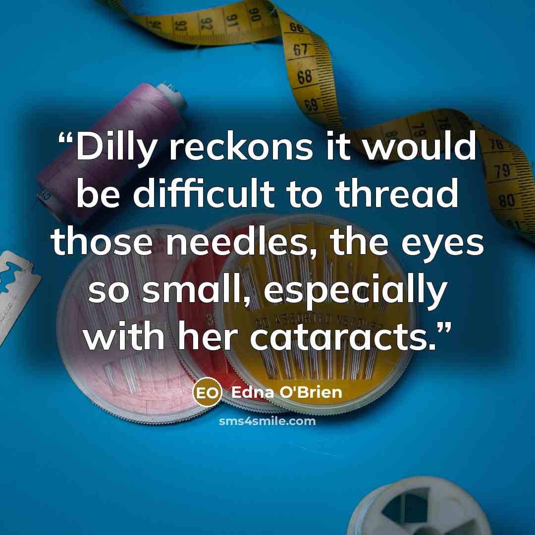 “Dilly reckons it would be difficult to thread those needles, the eyes so small, especially with her cataracts.” quote by Edna O'Brien