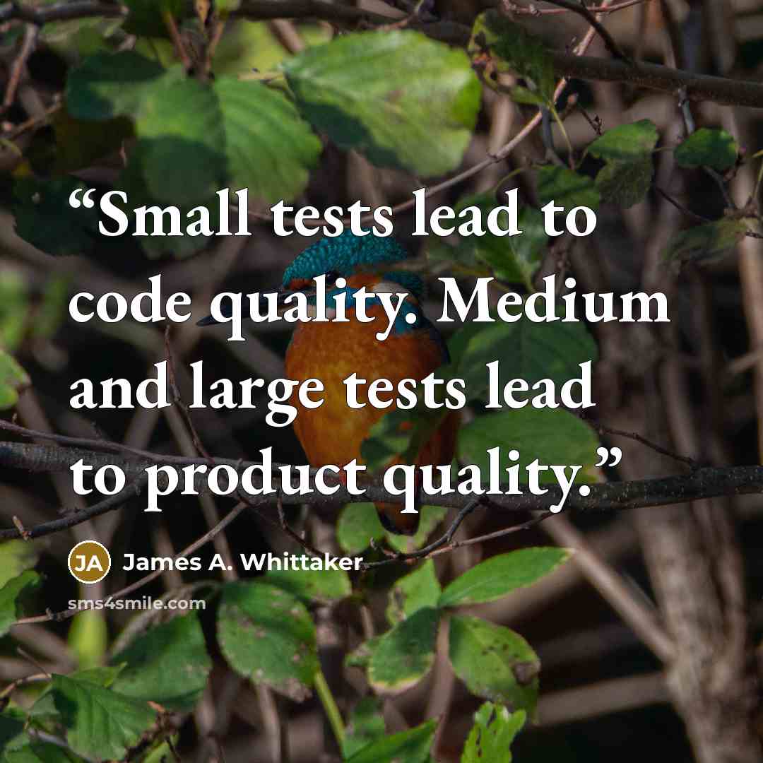 “Small tests lead to code quality. Medium and large tests lead to product quality.” quote by James A. Whittaker