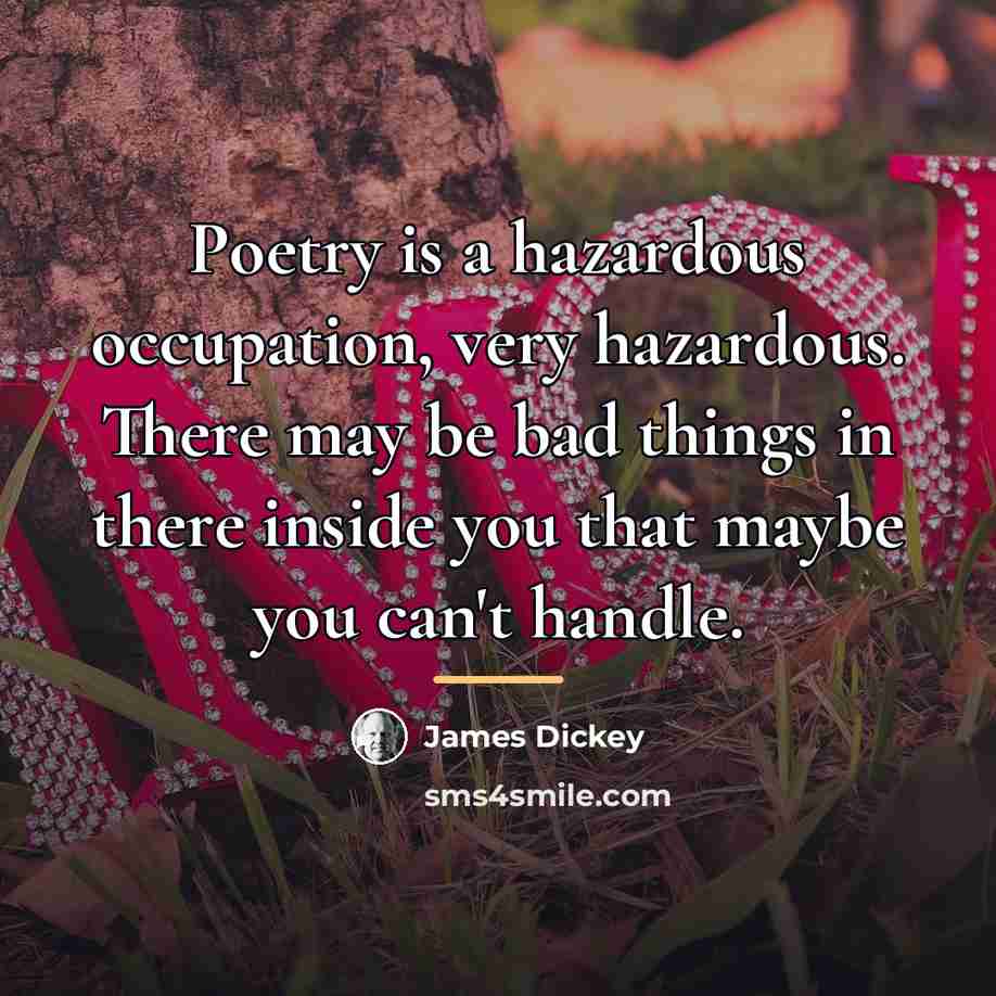 “Poetry is a hazardous occupation, very hazardous. There may be…” quote by James Dickey