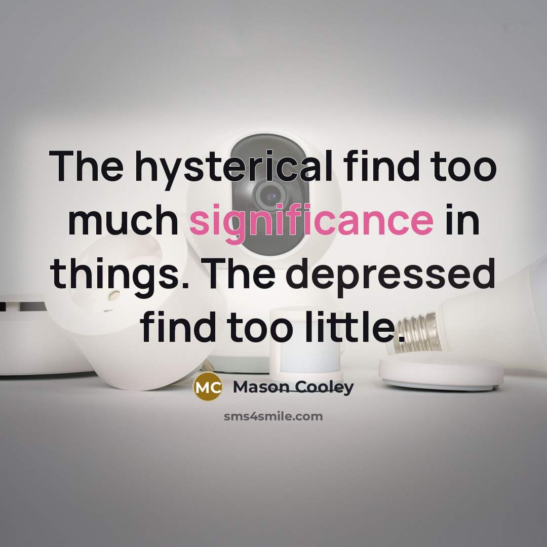 “The hysterical find too much significance in things. The depressed find too little.” quote by Mason Cooley