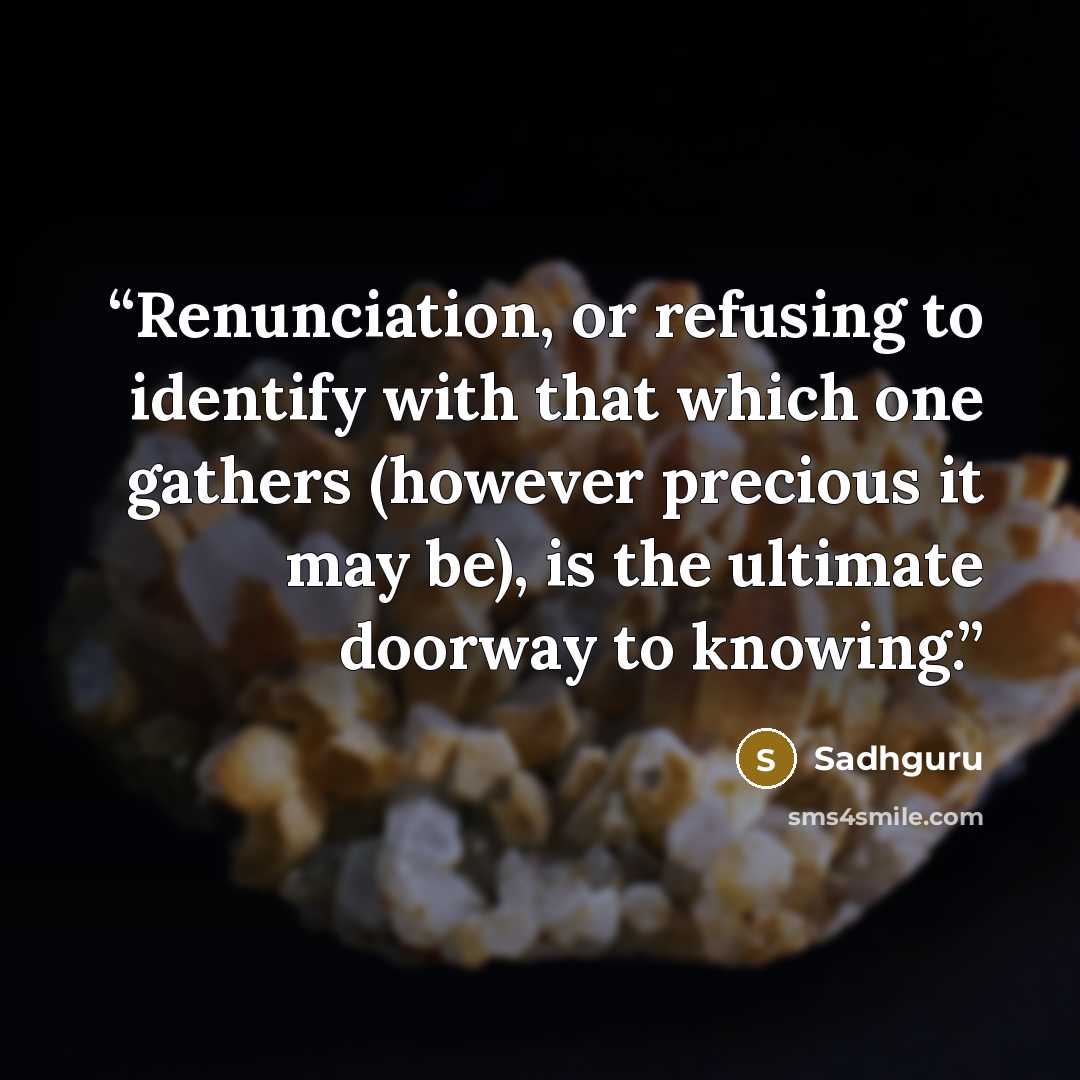 “Renunciation, or refusing to identify with that which one gathers (however precious it may be), is the ultimate doorway to knowing.” quote by Sadhguru