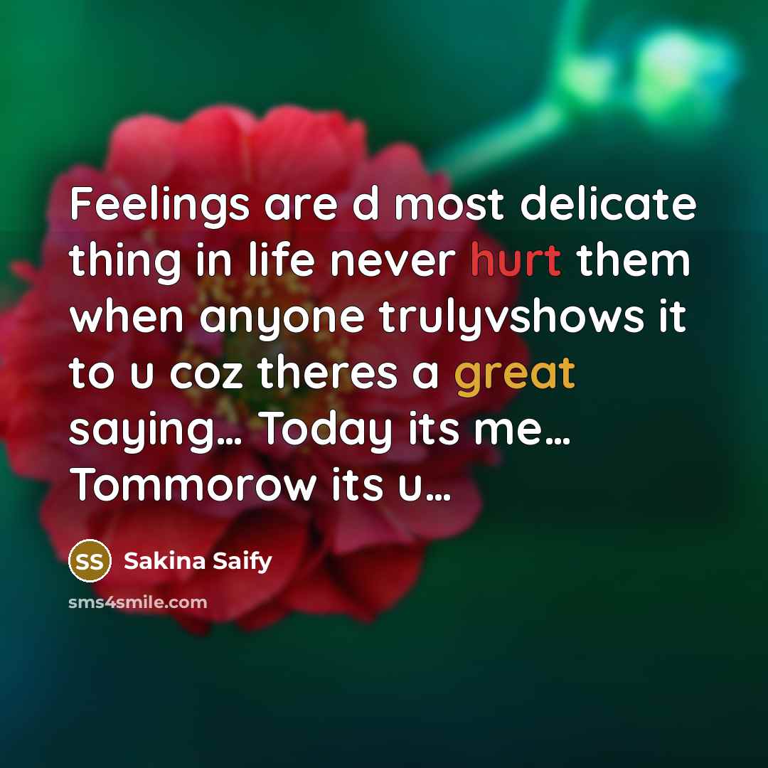 “Feelings are d most delicate thing in life never hurt…” quote by Sakina Saify