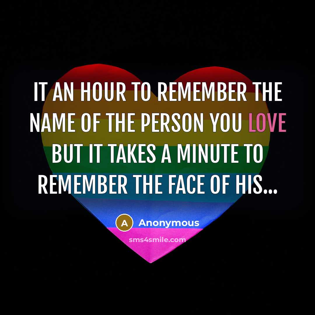 “It an hour to remember the name of the person you love but it takes a minute to remember the face of his...” quote by Anonymous