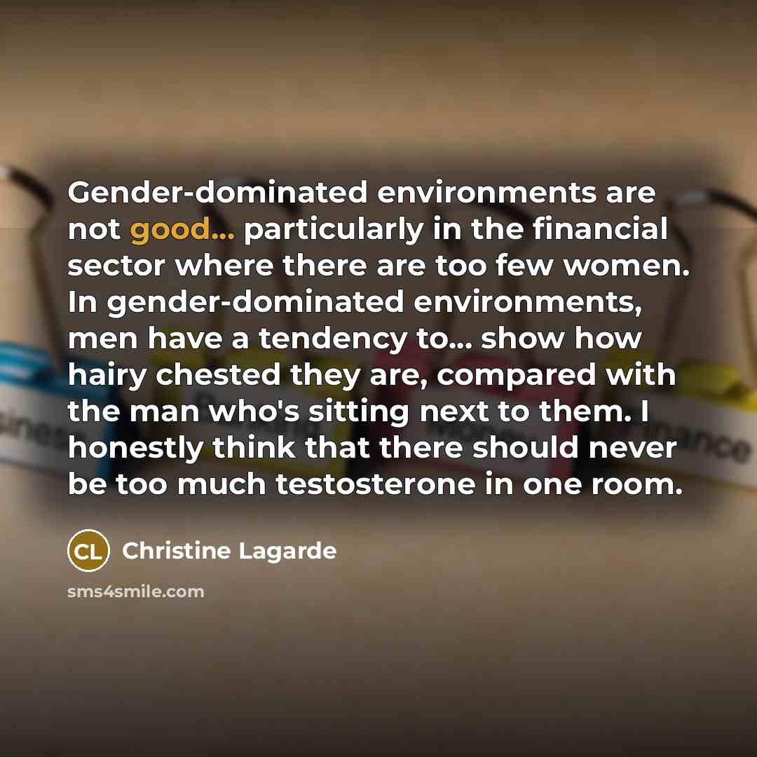 “Gender-dominated environments are not good... particularly in the financial sector…” quote by Christine Lagarde