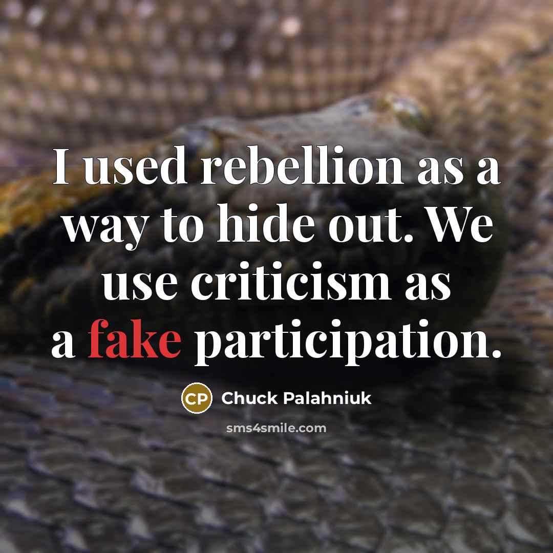“I used rebellion as a way to hide out. We…” quote by Chuck Palahniuk