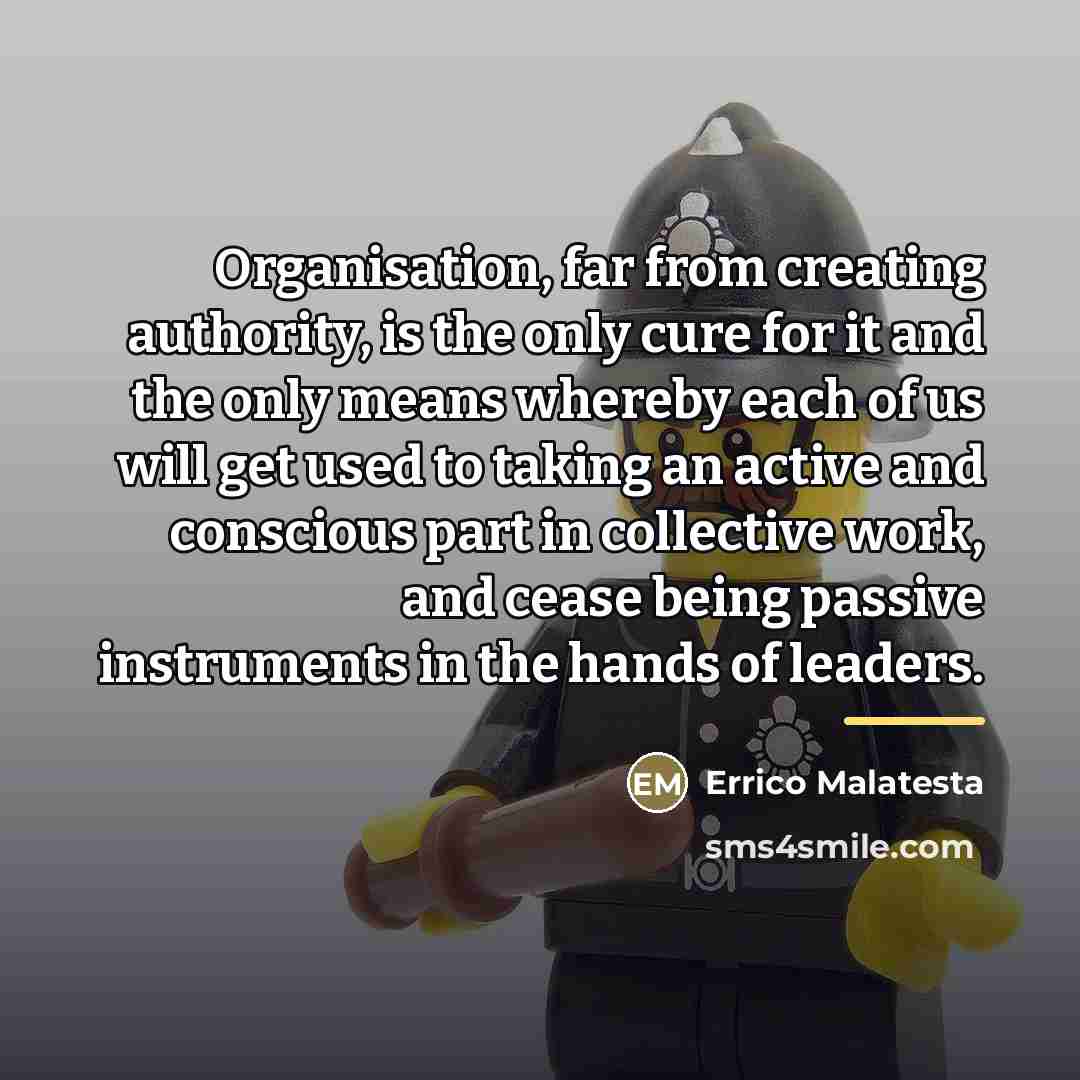 “Organisation, far from creating authority, is the only cure for…” quote by Errico Malatesta